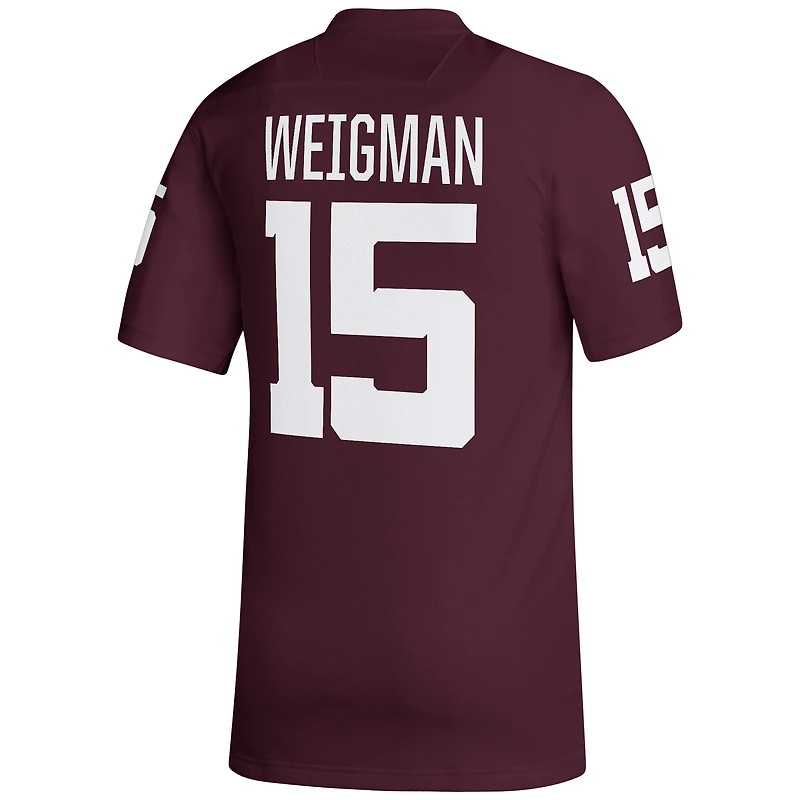 Maillot de footballeur adidas Conner Weigman pour homme, couleur bordeaux, Texas A&M Aggies NIL