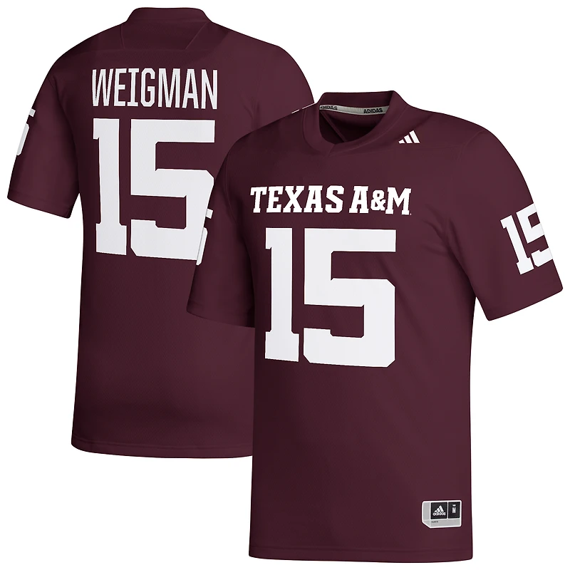 Maillot de footballeur adidas Conner Weigman pour homme, couleur bordeaux, Texas A&M Aggies NIL