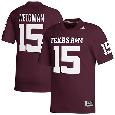 Maillot de footballeur adidas Conner Weigman pour homme, couleur bordeaux, Texas A&M Aggies NIL