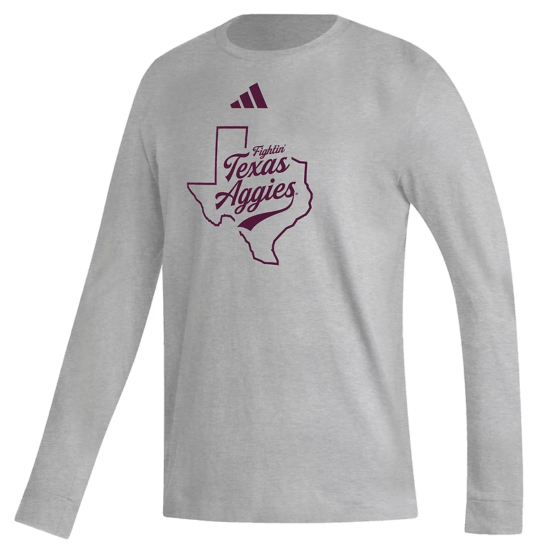 T-shirt à manches longues adidas gris Texas A&M Aggies Fightin' pour homme