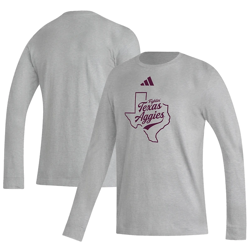 T-shirt à manches longues adidas gris Texas A&M Aggies Fightin' pour homme