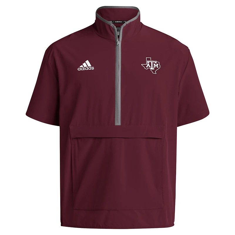 Veste à manches courtes et demi-zip adidas Maroon Texas A&M Aggies Coaches Sideline pour hommes