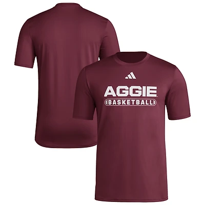 T-shirt de basket-ball adidas bordeaux Texas A&M Aggies Locker On-Court Pre-Game pour homme