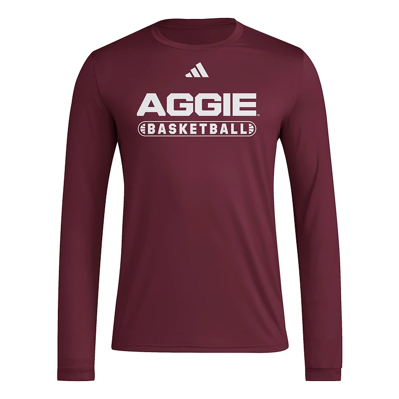 Men's adidas Maroon Texas A&M Aggies On-Court Pregame Long Sleeve T-Shirt