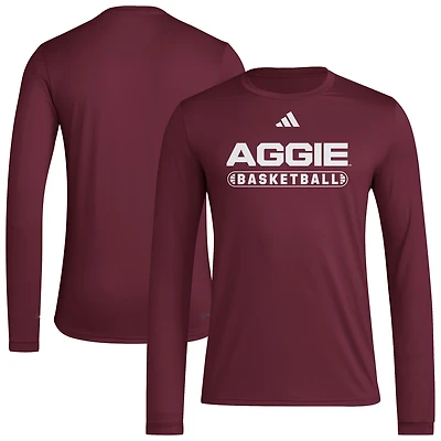 Men's adidas Maroon Texas A&M Aggies On-Court Pregame Long Sleeve T-Shirt