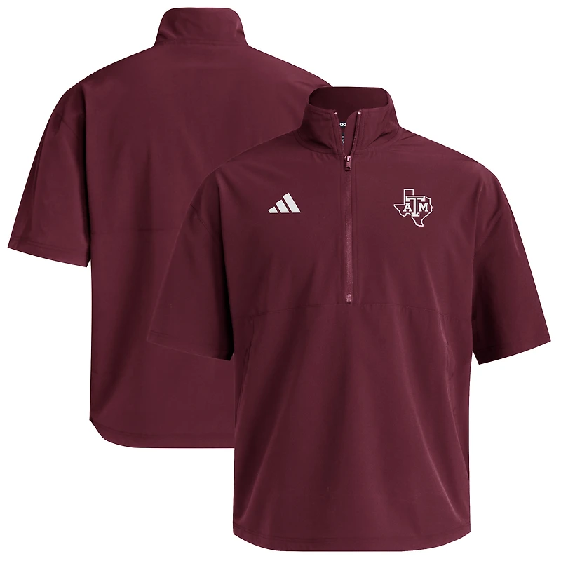 Men's adidas  Maroon Texas A&M Aggies Woven Quarter-Zip Short Sleeve Pullover