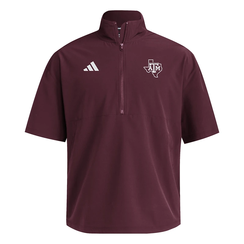 Pull à manches courtes tissé adidas Texas A&M Aggies marron pour homme