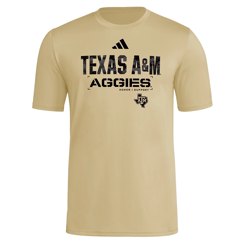 Men's adidas Natural Texas A&M Aggies 2025 Military Appreciation Pre-Game AEROREADY T-Shirt
