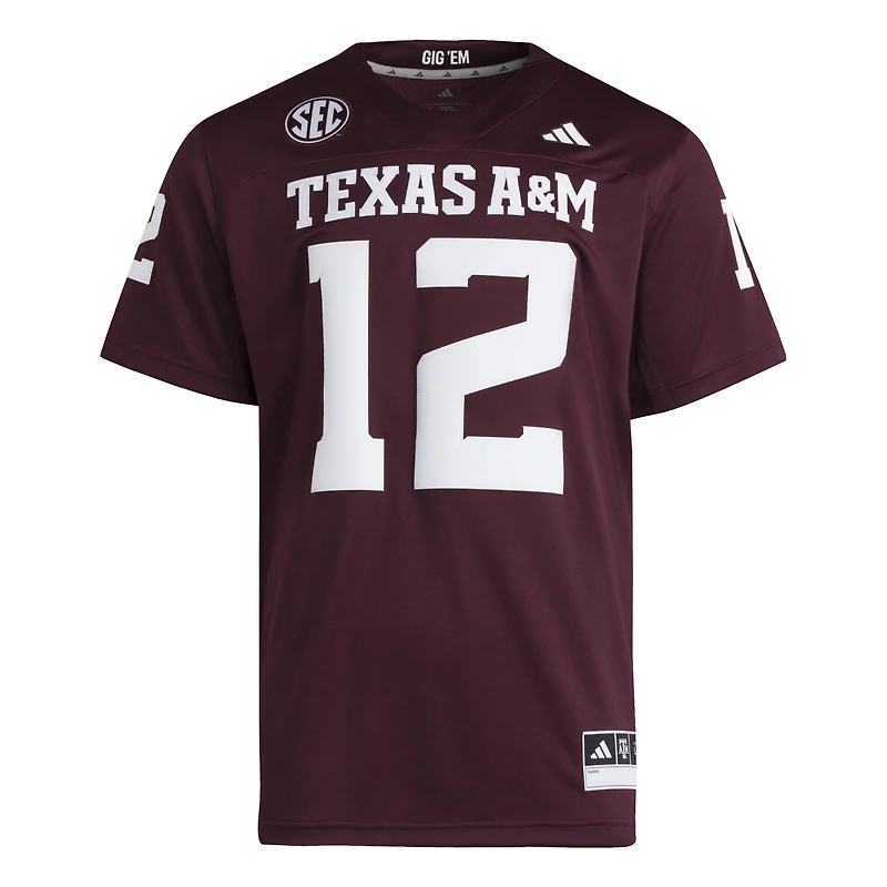 Maillot adidas n° 12 marron pour homme des Texas A&M Aggies Premier