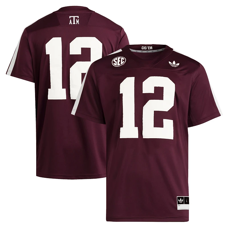 Maillot adidas n°12 marron Texas A&M Aggies Premier Strategy pour homme