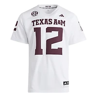 Maillot adidas #12 blanc pour homme des Texas A&M Aggies Premier