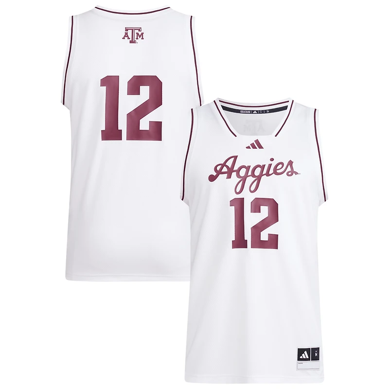 Men's adidas #12 White Texas A&M Aggies Replica Swingman Jersey
