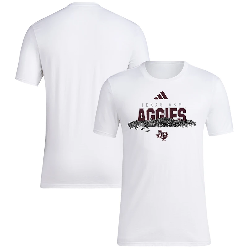 T-shirt adidas Texas A&M Aggies Baseball pour hommes, blanc, graines de tournesol