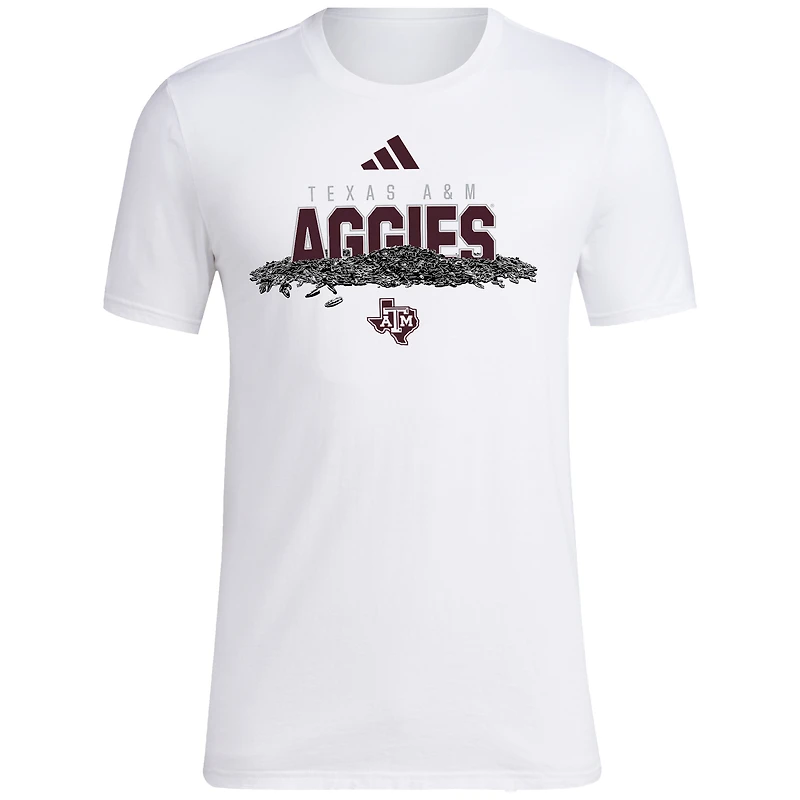 T-shirt adidas Texas A&M Aggies Baseball pour hommes, blanc, graines de tournesol