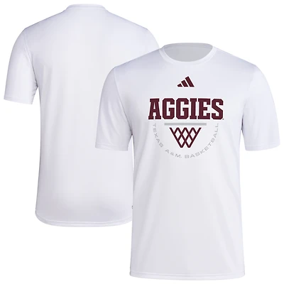 Men's adidas White Texas A&M Aggies Basketball Practice Net Arch Pregame T-Shirt