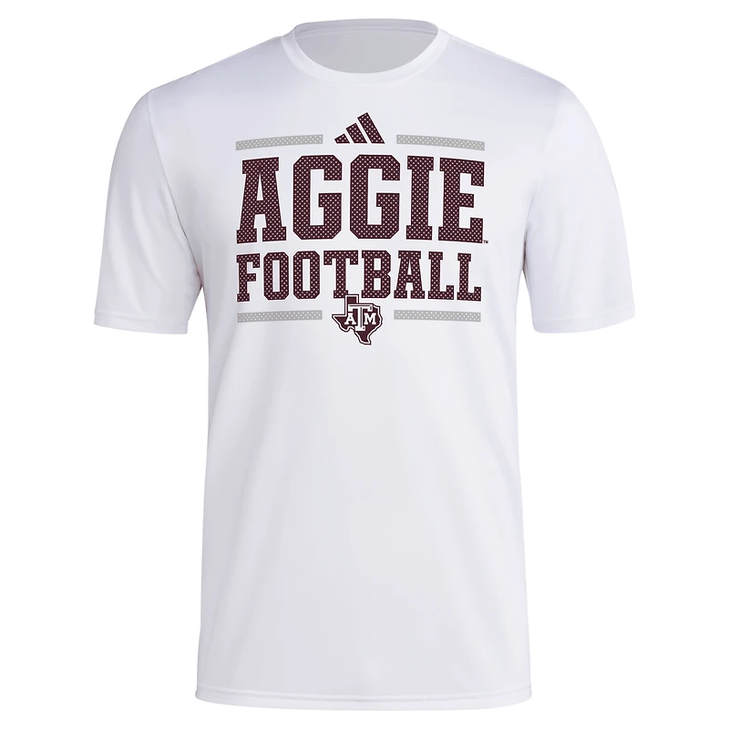 Men's adidas White Texas A&M Aggies Locker Football Pre-Game AEROREADY T-Shirt