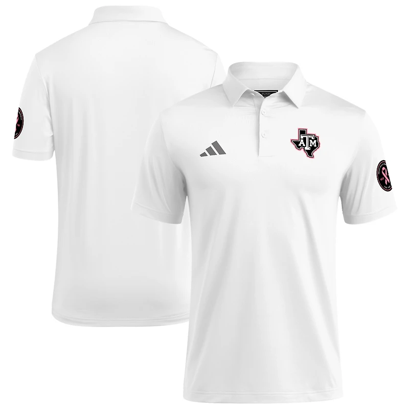 Polo adidas blanc Texas A&M Aggies pour homme, rose, la sensibilisation au cancer du sein