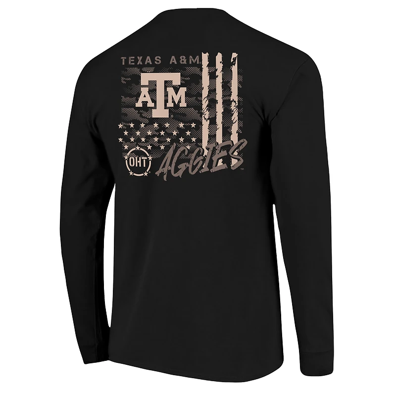T-shirt à manches longues noir Texas A&M Aggies OHT pour homme, motif camouflage superposé, couleurs confortables