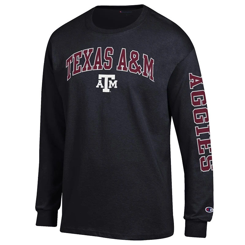 T-shirt à manches longues noir Texas A&M Aggies pour homme, avec logo Arch Over, 2 coups