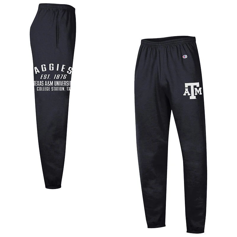 Pantalon de survêtement Champion noir Texas A&M Aggies Powerblend en molleton à bande pour homme