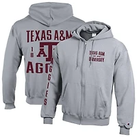 Sweat à capuche zippé en polaire Powerblend gris Champion Texas A&M Aggies Varsity pour homme