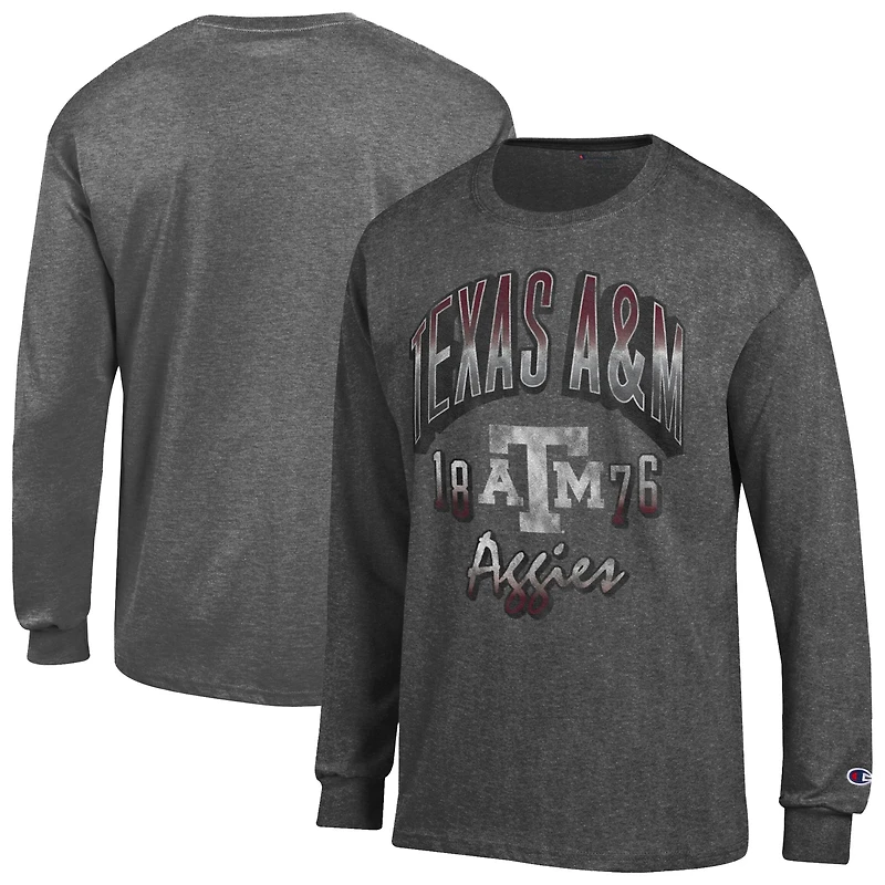 Men's Champion  Heather Charcoal Texas A&M Aggies Bold Long-Sleeve T-Shirt