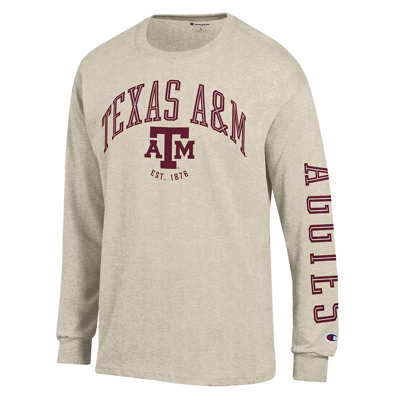 Men's Champion  Heather Oatmeal Texas A&M Aggies Neutral Arch Long-Sleeve T-Shirt