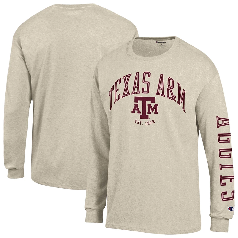 T-shirt à manches longues Champion Heather Oatmeal Texas A&M Aggies Neutral Arch pour homme