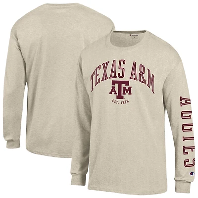 T-shirt à manches longues Champion Heather Oatmeal Texas A&M Aggies Neutral Arch pour homme