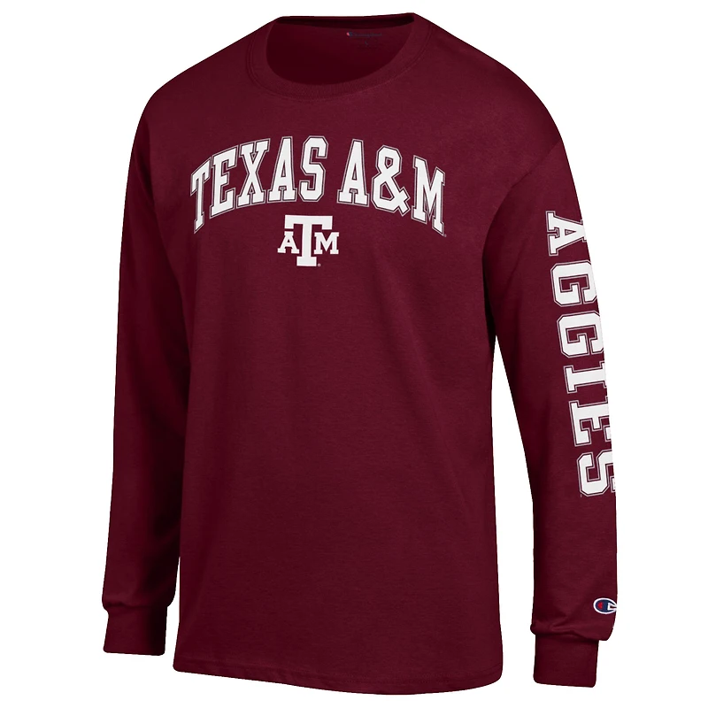 Men's Champion  Maroon Texas A&M Aggies Arch Over Logo 2-Hit Long Sleeve T-Shirt