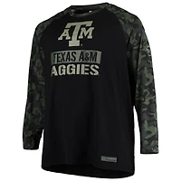 Colosseum pour homme noir/camouflage Texas A&M Aggies OHT Military Appreciation Big & Tall Raglan T-shirt à manches longues