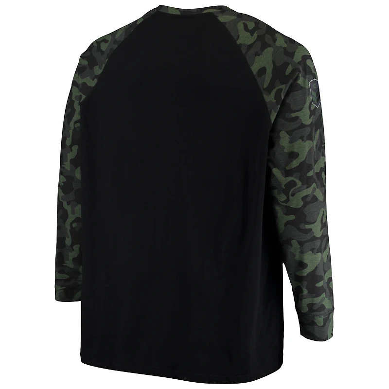 Colosseum pour homme noir/camouflage Texas A&M Aggies OHT Military Appreciation Big & Tall Raglan T-shirt à manches longues