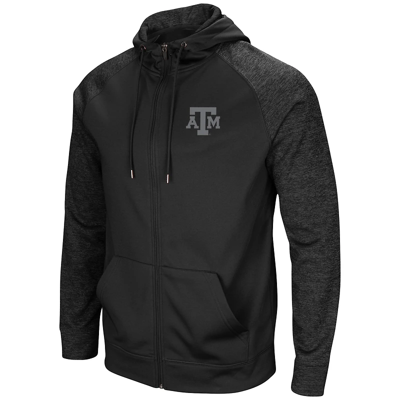 Men's Colosseum Black Texas A&M Aggies Blackout 3.0 Tonal Raglan Full-Zip Hoodie