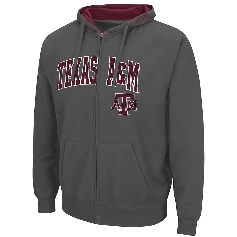 Men's Colosseum Charcoal Texas A&M Aggies Arch & Logo 3.0 Full-Zip Hoodie