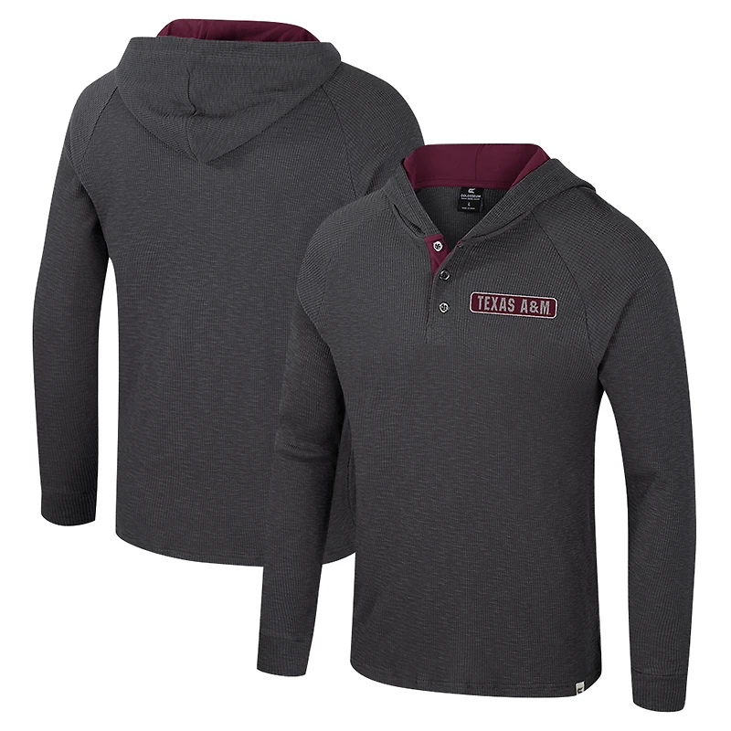 Men's Colosseum Charcoal Texas A&M Aggies Dujour Ralgan Long Sleeve Henley Hoodie T-Shirt