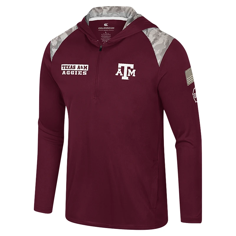 Veste à capuche glissière quart de tour pour homme Colosseum Maroon Texas A&M Aggies OHT Military Appreciation