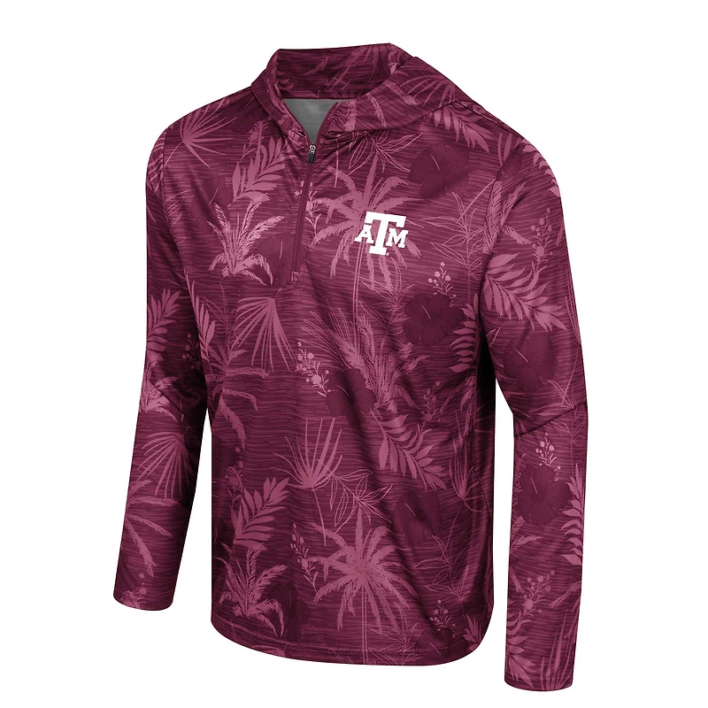 Haut à capuche léger imprimé Colosseum Maroon Texas A&M Aggies Palms avec fermeture éclair sur un quart pour homme
