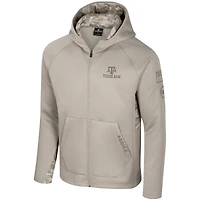 Men's Colosseum Oatmeal Texas A&M Aggies Operation Hat Trick Battalion Full-Zip Hoodie