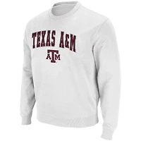 Men's Colosseum White Texas A&M Aggies Arch & Logo Tackle Twill Pullover Sweatshirt