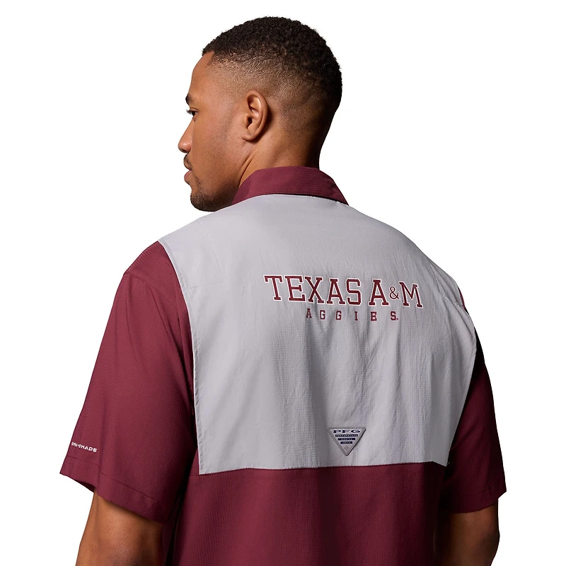 Men's Columbia Maroon Texas A&M Aggies Tamiami Colorblock Omni-Shade Button-Down Shirt