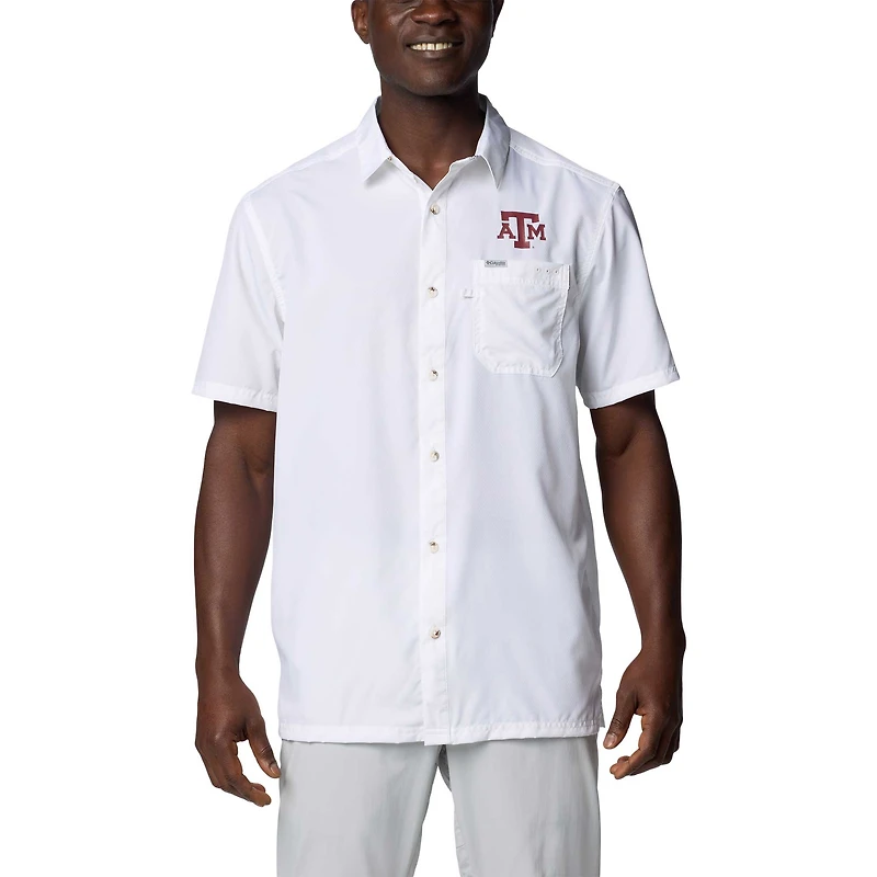 Chemise de camp boutonnée Columbia Texas A&M Aggies PFG Slack Tide™ Omni-Shade™ blanche pour homme