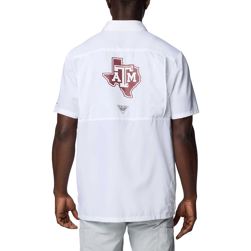 Men's Columbia White Texas A&M Aggies PFG Slack Tide™ Omni-Shade™ Button-Up Camp Shirt