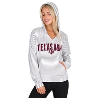 Sweat à capuche rayé col en V et rayures molleton français Texas A&M Aggies pour homme Concepts Sport blanc/gris