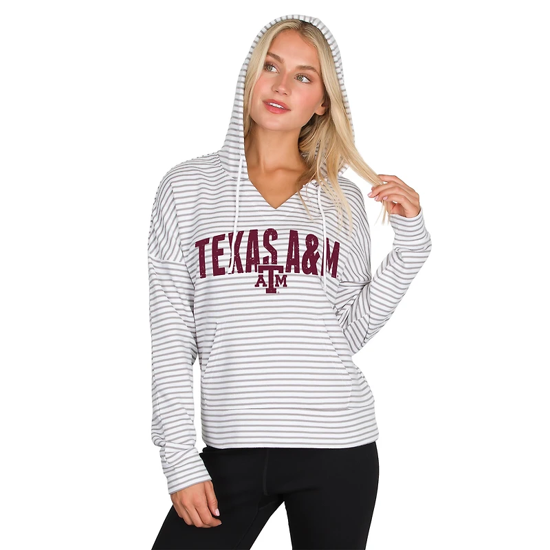 Sweat à capuche rayé col en V et rayures molleton français Texas A&M Aggies pour homme Concepts Sport blanc/gris