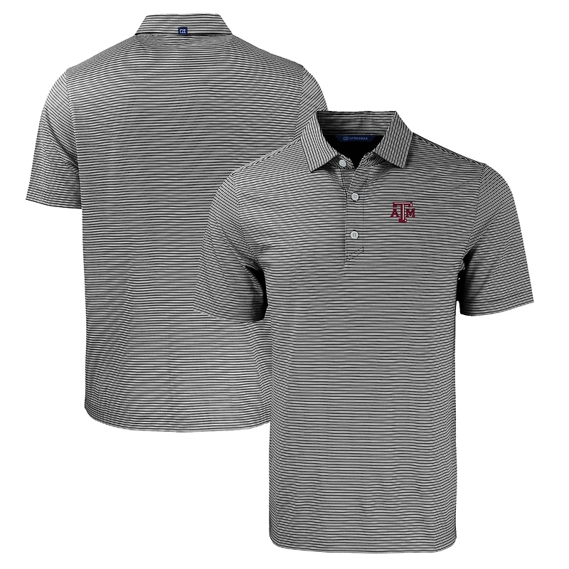 Polo Cutter & Buck Forge Eco Double Stripe Stretch Recycled pour homme, noir et blanc, Texas A&M Aggies