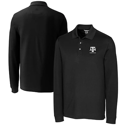 Polo Pique DryTec noir à manches longues pour homme, Cutter & Buck, Texas A&M Aggies Alumni Logo Advantage Tri-Blend