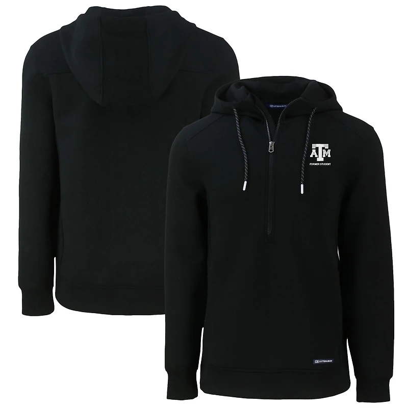 Sweat à capuche demi-zippé recyclé pour homme, noir, avec logo Roam des Texas A&M Aggies Alumni, Cutter & Buck