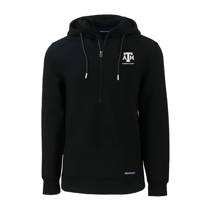 Sweat à capuche demi-zippé recyclé pour homme, noir, avec logo Roam des Texas A&M Aggies Alumni, Cutter & Buck