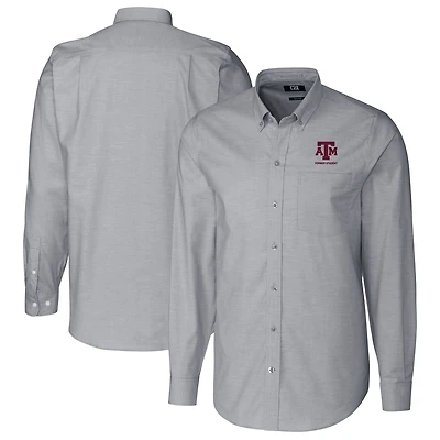Chemise boutonnée à manches longues en tissu Oxford extensible avec logo des anciens élèves Texas A&M Aggies, couleur anthracite, pour homme, Cutter & Buck