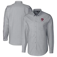 Chemise boutonnée à manches longues en tissu Oxford extensible avec logo des anciens élèves Texas A&M Aggies, couleur anthracite, pour homme, Cutter & Buck